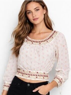 Anthropologie Embroidered Beaded Boho Crop Top